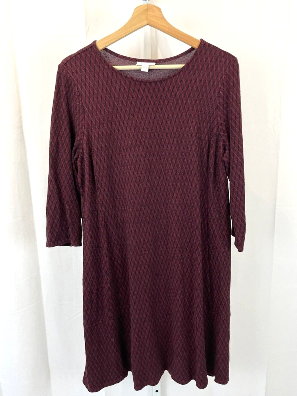 J. JILL HEMMED M Ponte 3/4 Sleeve Geometric Knit Dress Stretch Seamed Red Black